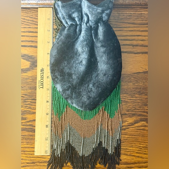 Free People Vintage Inspired Talk To Me Clutch Beaded Fringe Grey Velvet Pouch 🩶 - Picture 9 of 10
